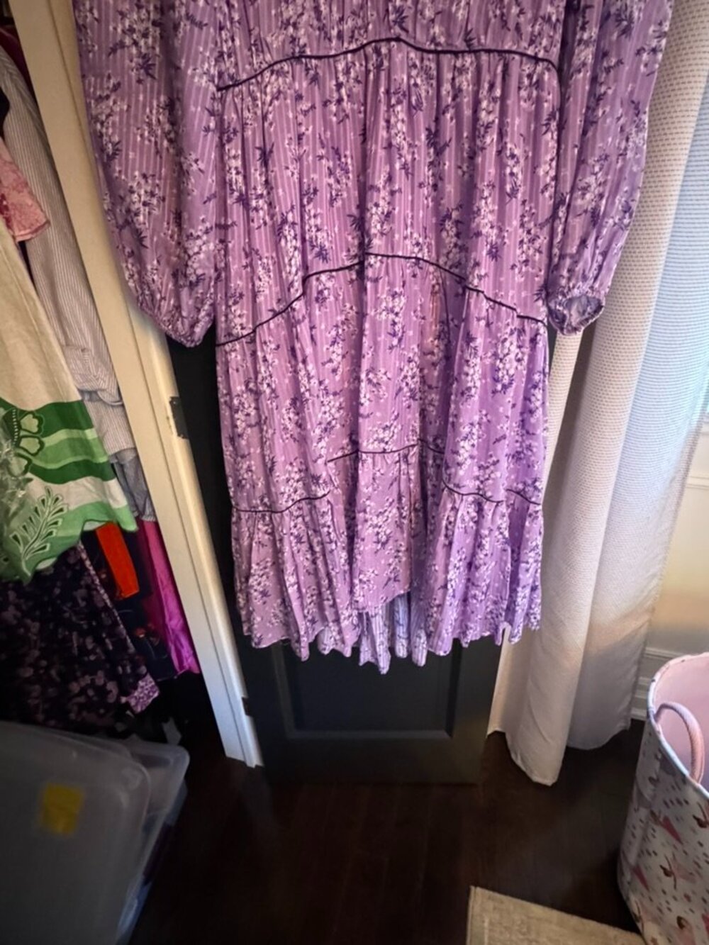 Ulla Johnson Dress Size 12 - Purple & White Floral Ruffled Dress - Picture 5 of 9